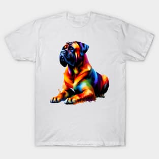 Abstract Colorful Splash Bullmastiff Sitting Portrait T-Shirt